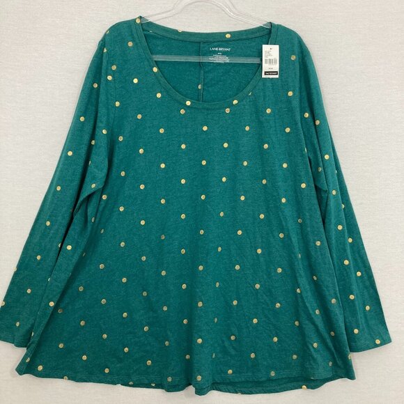New Lane Bryant Green Polka Dot Round Neck Long Sleeve Top size 18/20 Stretch - Picture 1 of 8